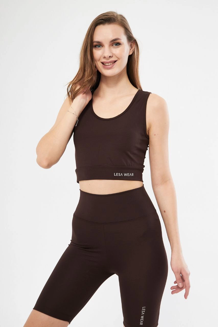 ASSEMA Kolsuz Sporcu Baskılı Crop - Kahve