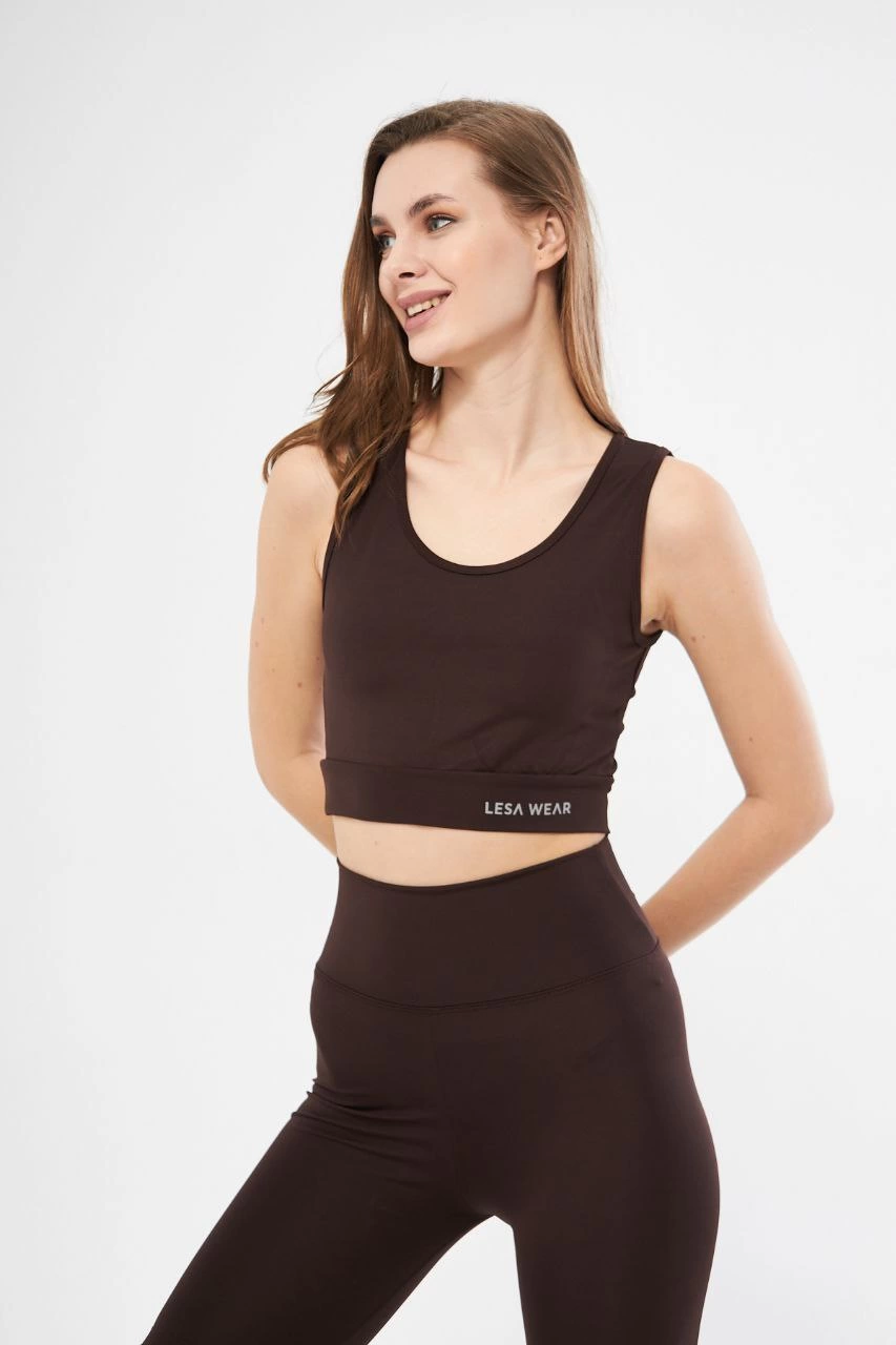 ASSEMA Kolsuz Sporcu Baskılı Crop - Kahve