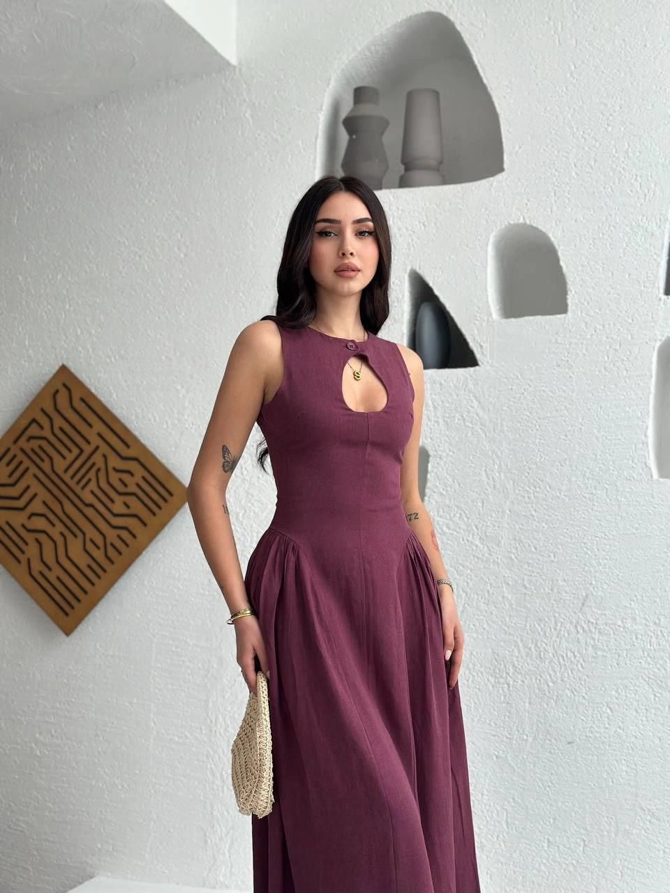 ASSEMA Kolsuz Uzun Kabardin Elbise - Bordo