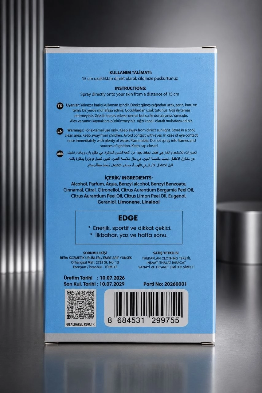 LACHAREL Edge Eau De Parfum 50 ML Enerjik Ferah ve Sportif Parfüm