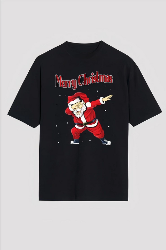 ASSEMA Merry Christmas Baskılı Noel Babalı T-shirt - Siyah