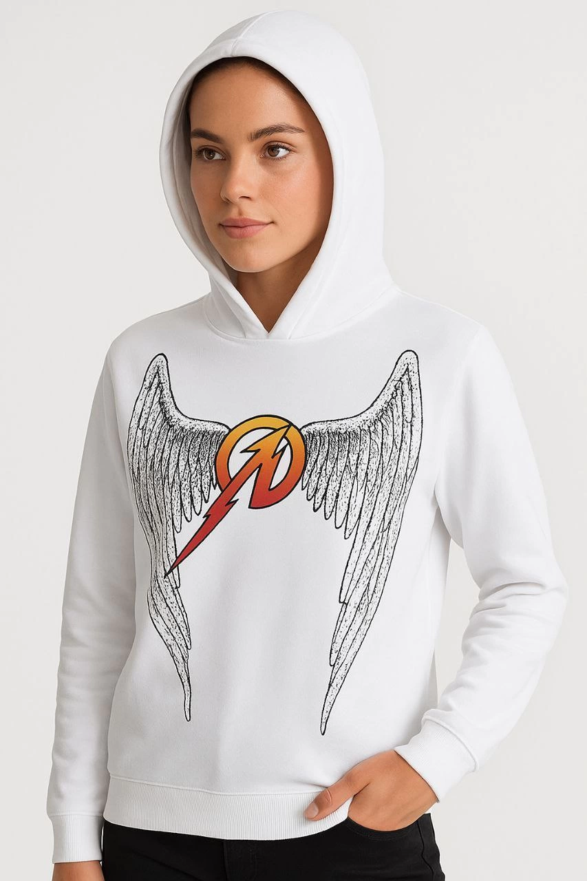 ASSEMA Metallica İki İplik Kapüşonlu Ön ve Arka Baskılı hoodie - Beyaz