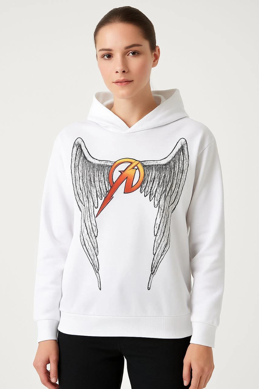 ASSEMA Metallica İki İplik Kapüşonlu Ön ve Arka Baskılı hoodie - Beyaz