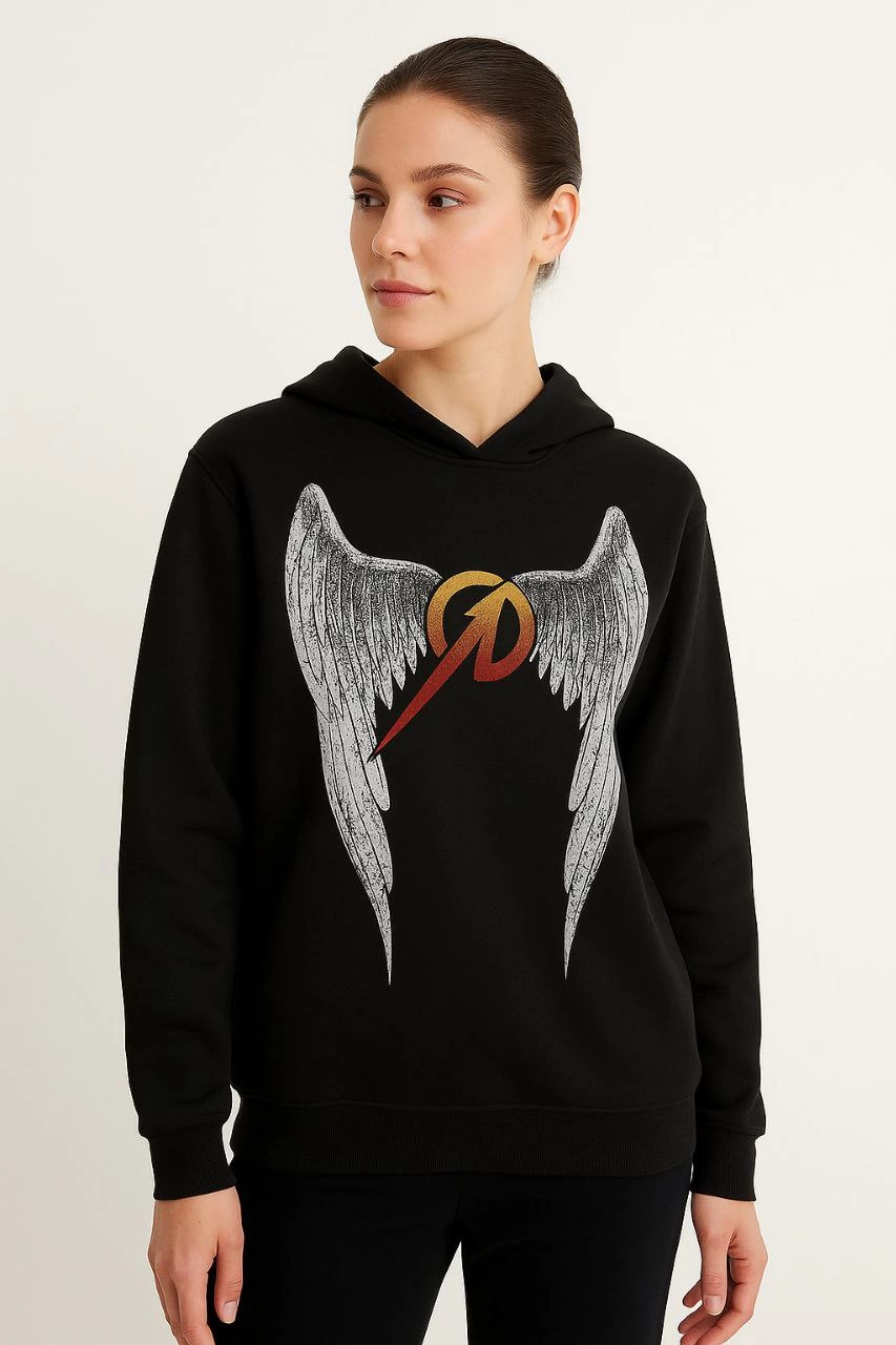ASSEMA Metallica İki İplik Kapüşonlu Ön ve Arka Baskılı hoodie - Siyah