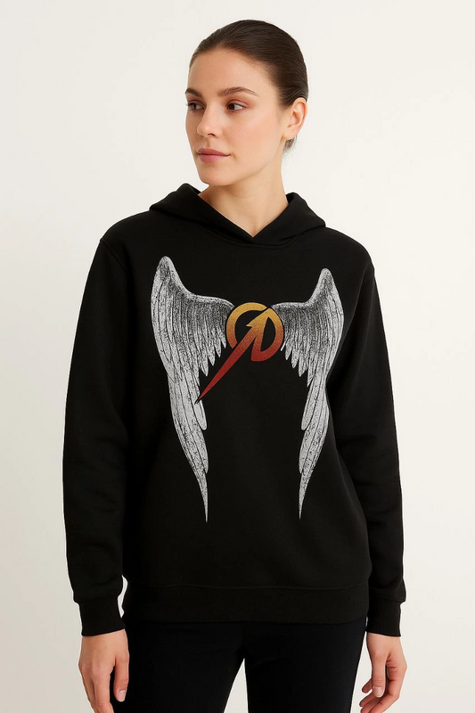 ASSEMA Metallica İki İplik Kapüşonlu Ön ve Arka Baskılı hoodie - Siyah