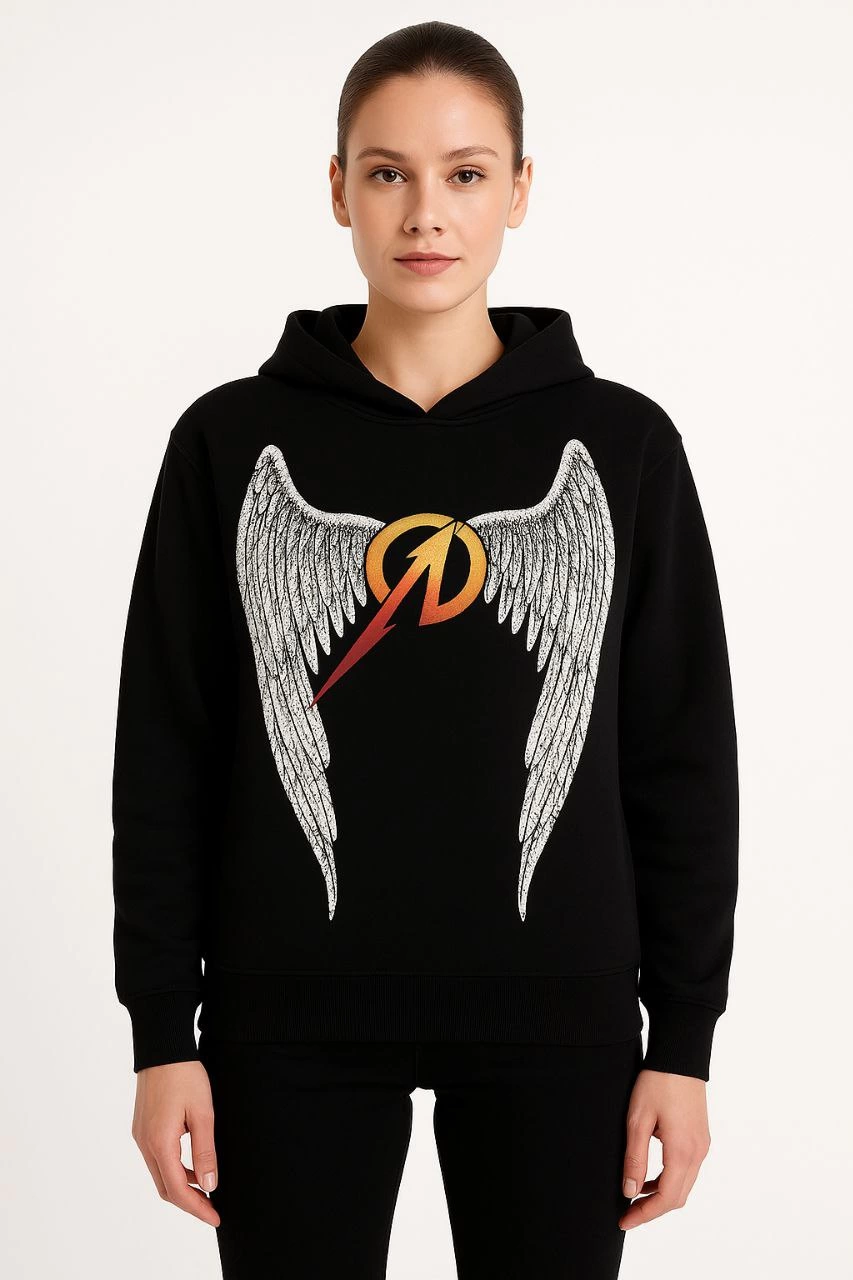 ASSEMA Metallica İki İplik Kapüşonlu Ön ve Arka Baskılı hoodie - Siyah