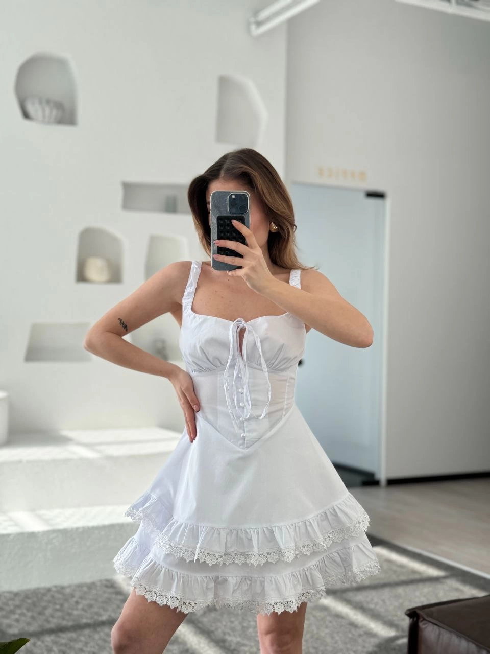 ASSEMA Kadın Mini Askılı Elbise - Beyaz