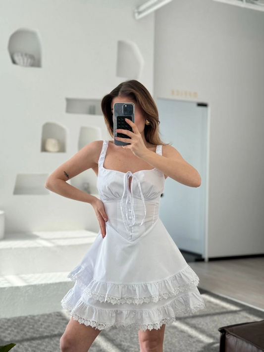 ASSEMA Kadın Mini Askılı Elbise - Beyaz