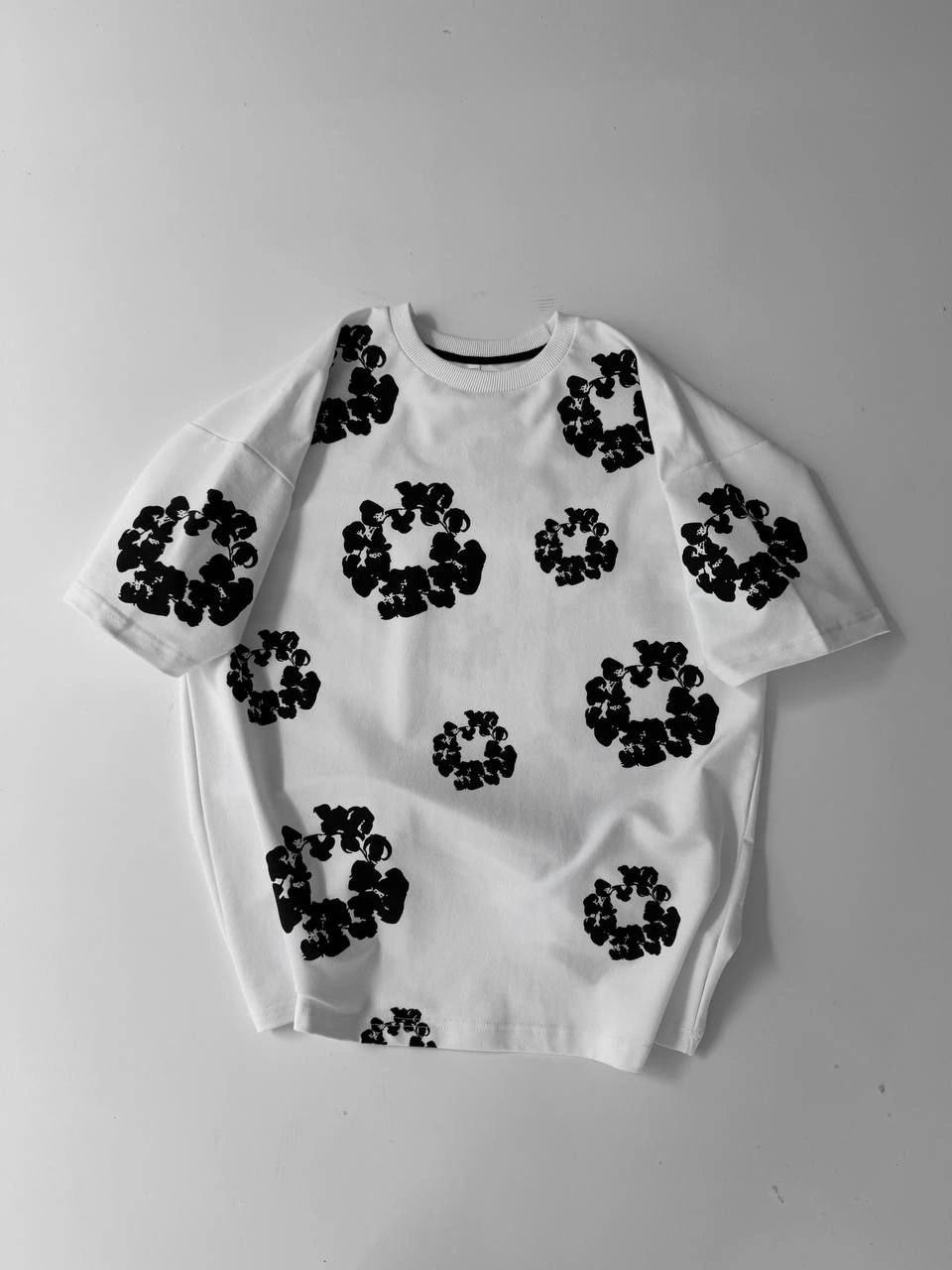 ASSEMA Erkek Ön ve Arka Baskılı Oversize Bisiklet Yaka T-shirt- Beyaz