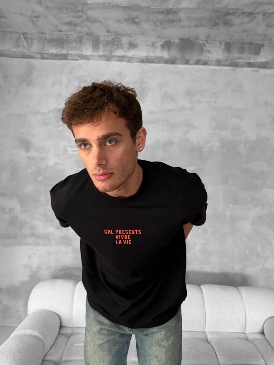ASSEMA Erkek Baskılı Oversize Bisiklet Yaka T-shirt- Siyah