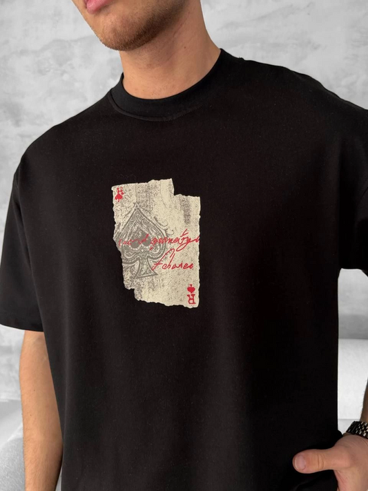 ASSEMA ERKEK Ön ve Arka Baskılı Oversize Bisiklet Yaka T-shirt - Siyah