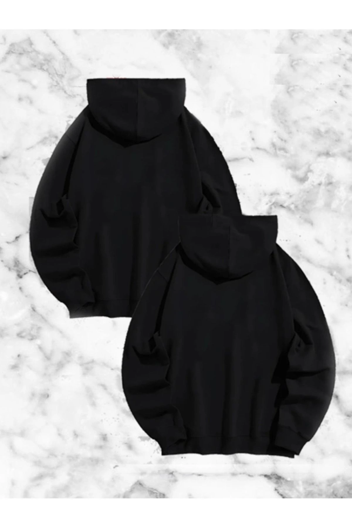 ASSEMA Örümcek Baskılı Sevgili Çift Kombini Kapüşonlu Sweatshirt & Hodie - Siyah