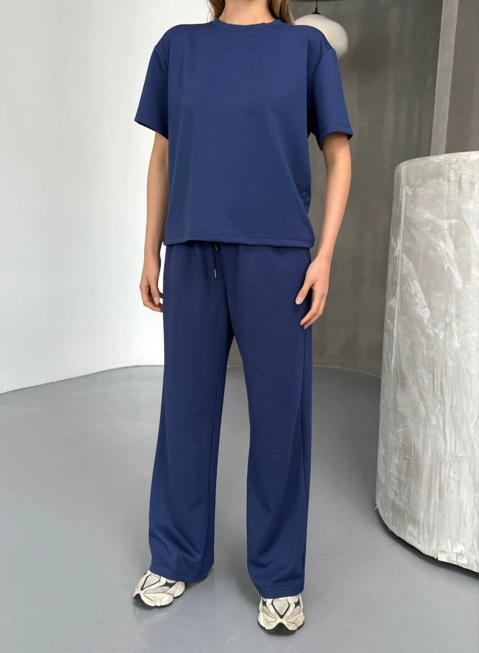 ASSEMA Kadın Osy Modal Yumuşak Dokulu Kumaş Kısa Kollu Bluz Rahat Pantalon ikili Takım- Lacivert
