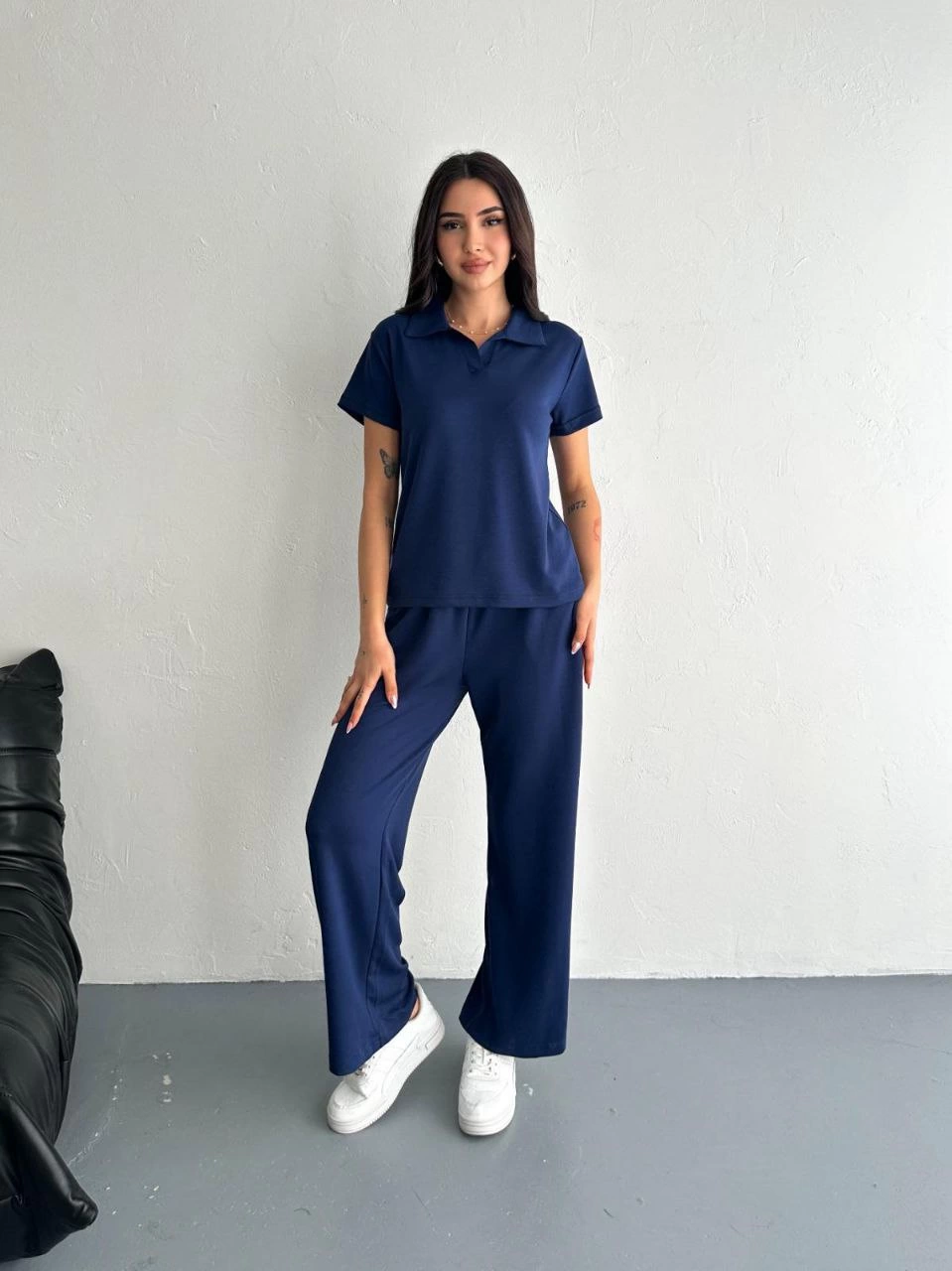 ASSEMA Kadın Osy Modal Yumuşak Dokulu Kısa Kollu Yakalı Pantalon ikili Takım - Lacivert