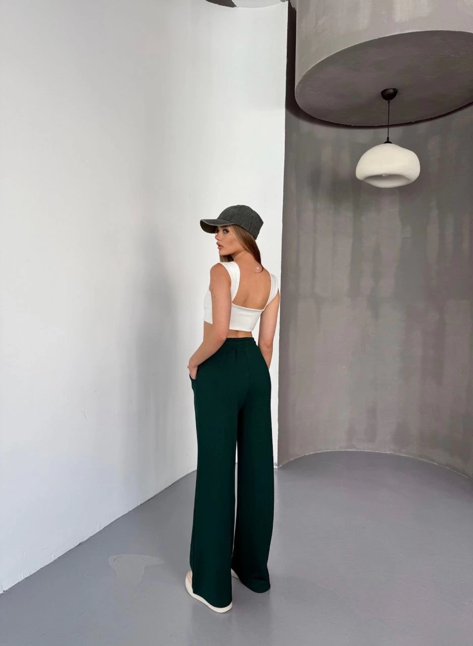 ASSEMA Kadın Osy Modal Yumuşak Dokulu Kumaş Nakış işlemeli Rahat Bol Paça Eşofman Pantalon - Yeşil