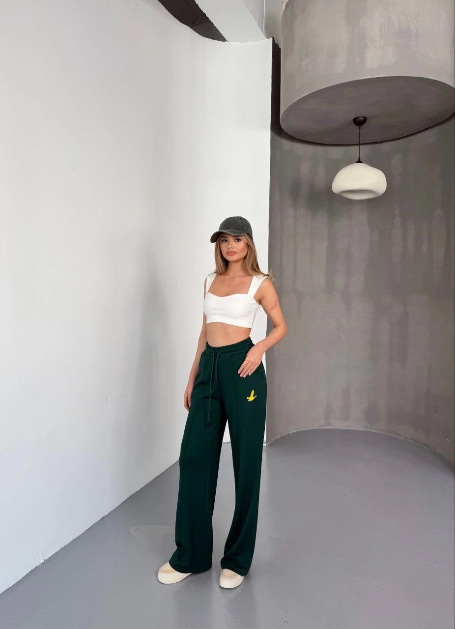 ASSEMA Kadın Osy Modal Yumuşak Dokulu Kumaş Nakış işlemeli Rahat Bol Paça Eşofman Pantalon - Yeşil