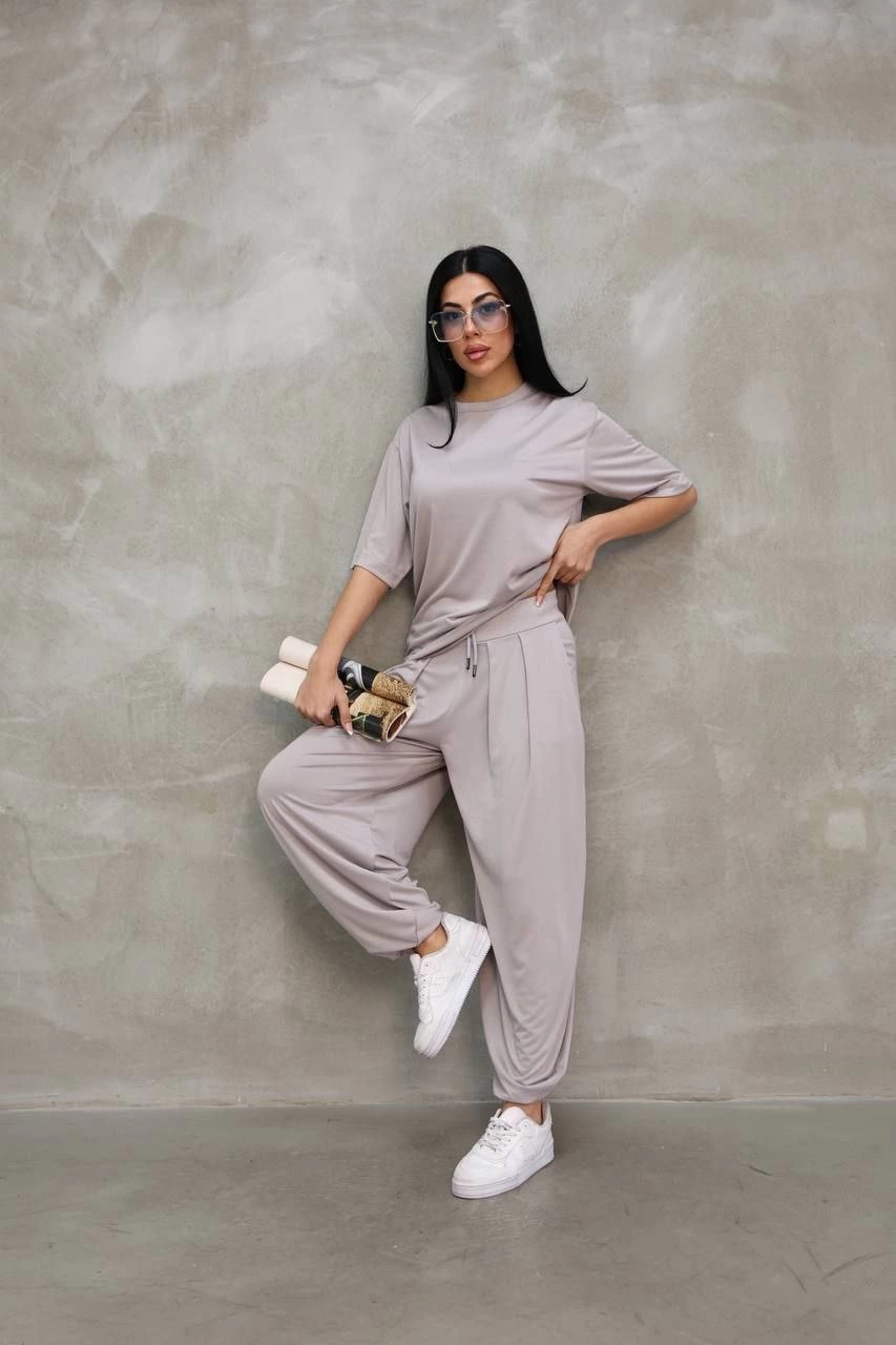 ASSEMA Kadın Osy Modal Yumuşak Dokulu Oversize Bisiklet Yaka Jogger Eşofman Altı Eşofman Takımı - Gri
