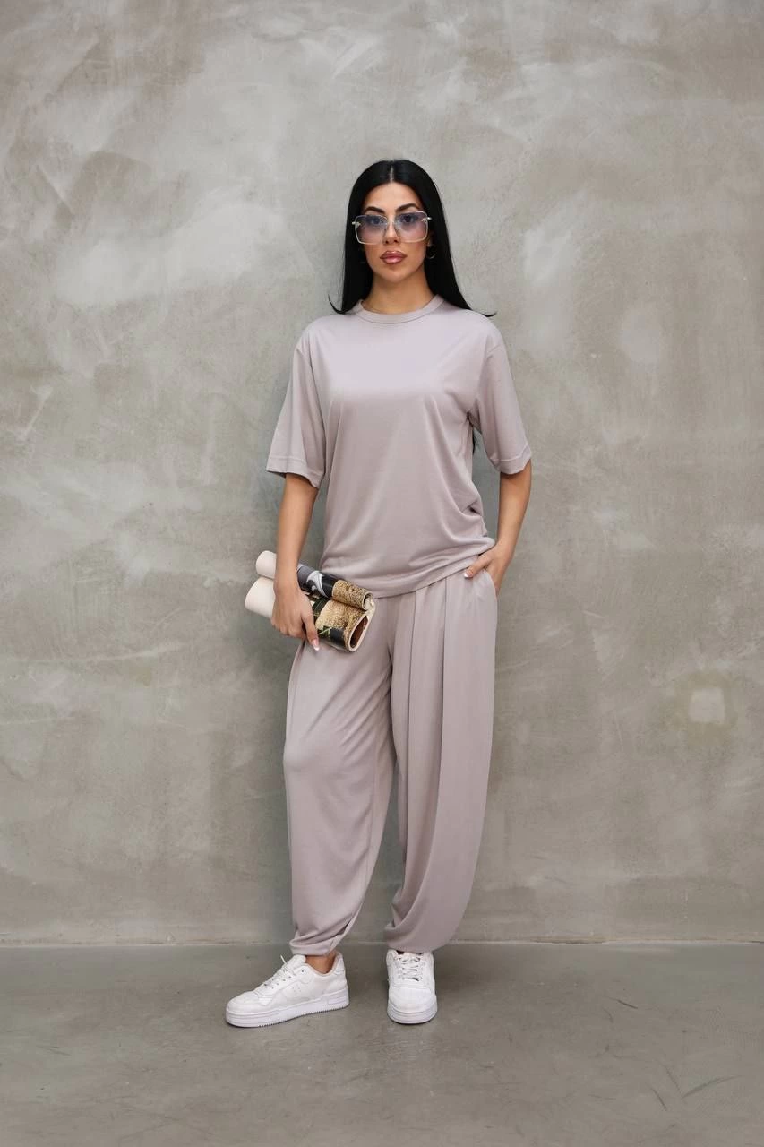 ASSEMA Kadın Osy Modal Yumuşak Dokulu Oversize Bisiklet Yaka Jogger Eşofman Altı Eşofman Takımı - Gri