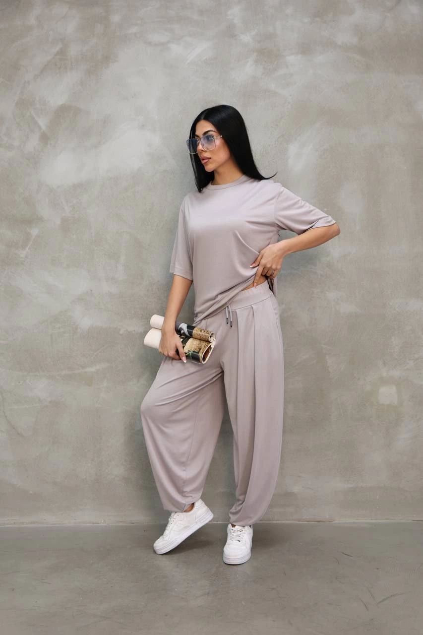 ASSEMA Kadın Osy Modal Yumuşak Dokulu Oversize Bisiklet Yaka Jogger Eşofman Altı Eşofman Takımı - Gri
