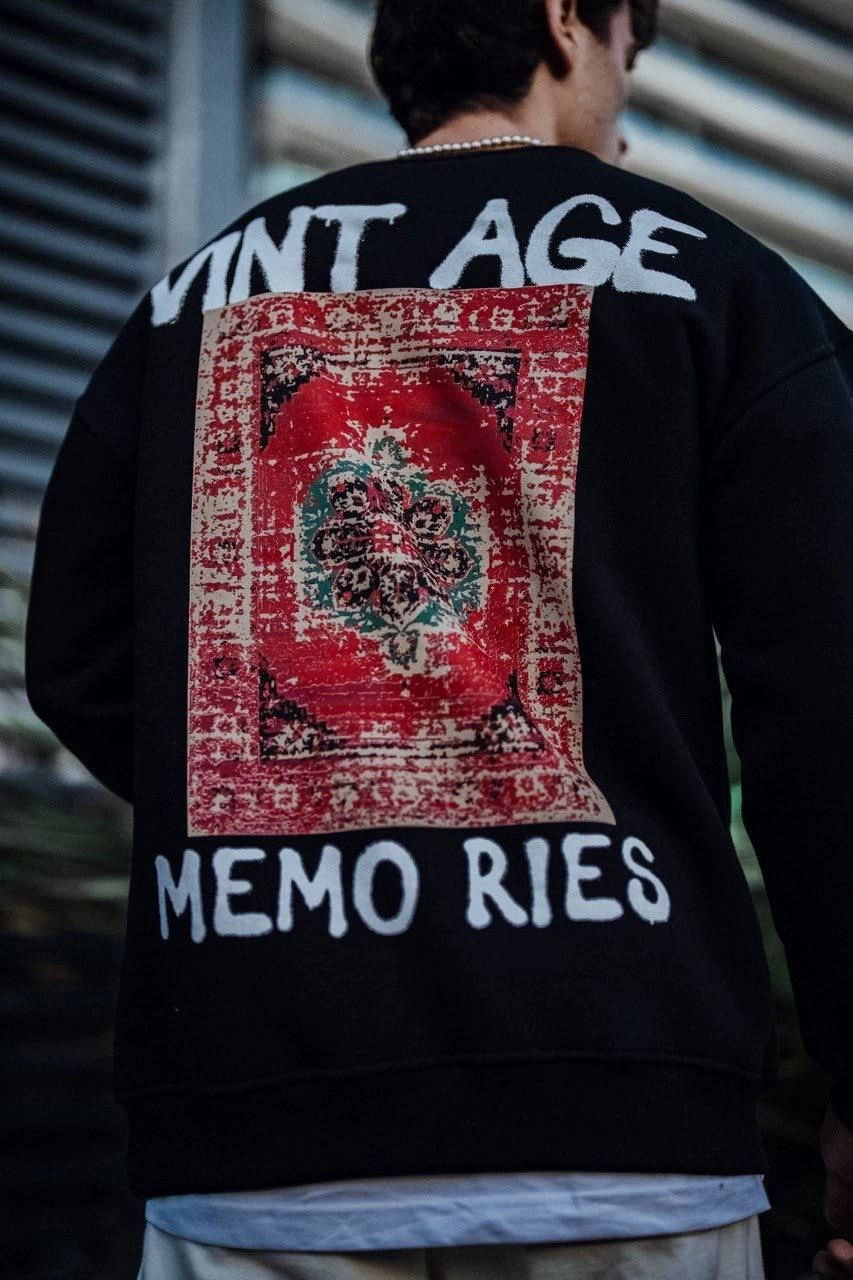 ASSEMA Erkek Oversize Bisiklet Yaka Üç İplik Baskılı SweatShirt - Siyah
