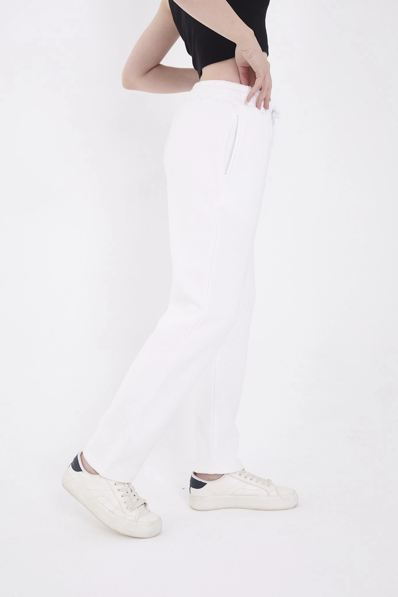 ASSEMA Oversize Boru Paça Baskılı Eşofman Pantolon - Beyaz