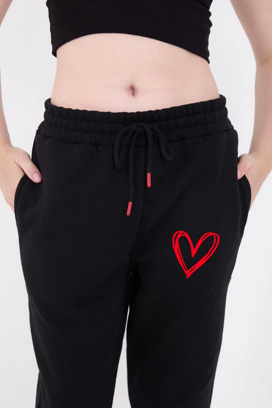 ASSEMA Oversize Boru Paça Baskılı Eşofman Pantolon - Siyah