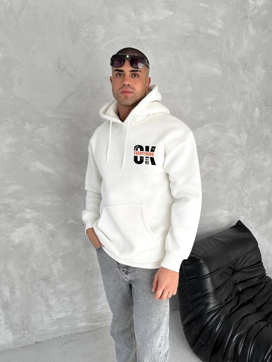 ASSEMA Erkek Üç İplik Pamuklu Kapüşonlu SweatShirt - Beyaz