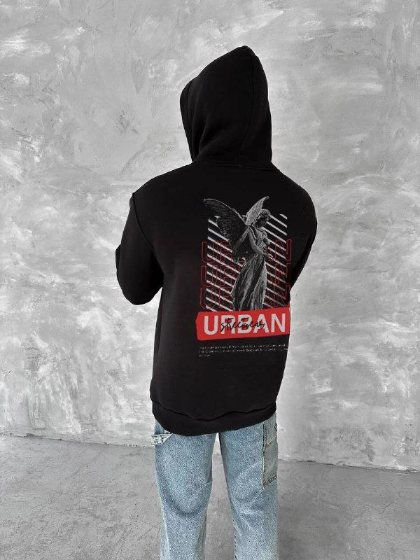 ASSEMA Erkek Üç İplik Pamuklu Kapüşonlu SweatShirt - Siyah
