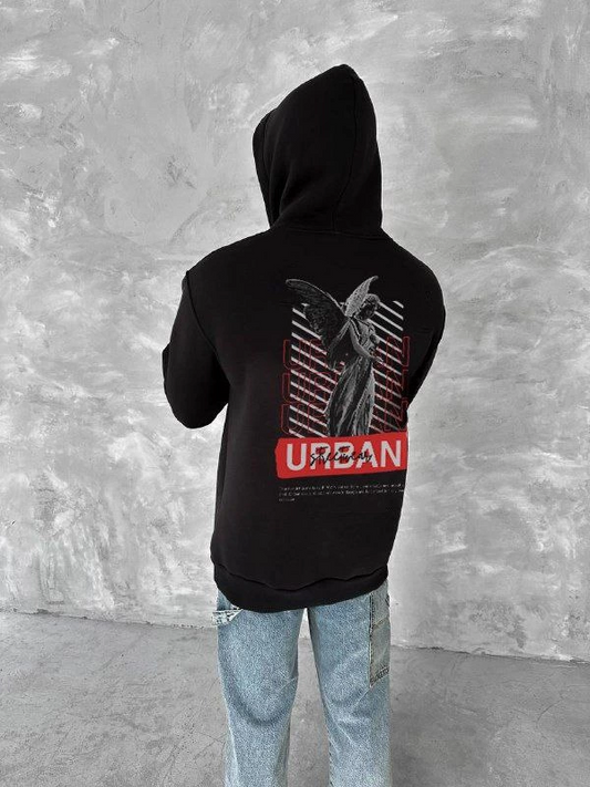ASSEMA Erkek Üç İplik Pamuklu Kapüşonlu SweatShirt - Siyah
