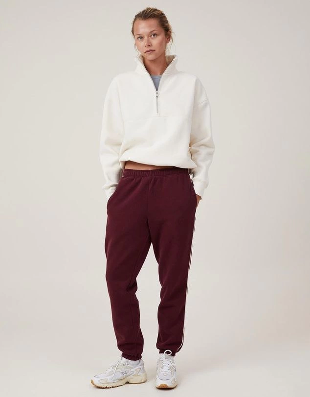 ASSEMA Kadın üç iplik pamuklu Oversize Yarım Farmuarlı Yakalı Basic SweatShirt - Beyaz