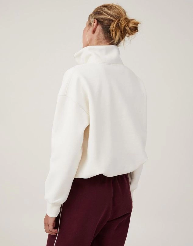 ASSEMA Kadın üç iplik pamuklu Oversize Yarım Farmuarlı Yakalı Basic SweatShirt - Beyaz