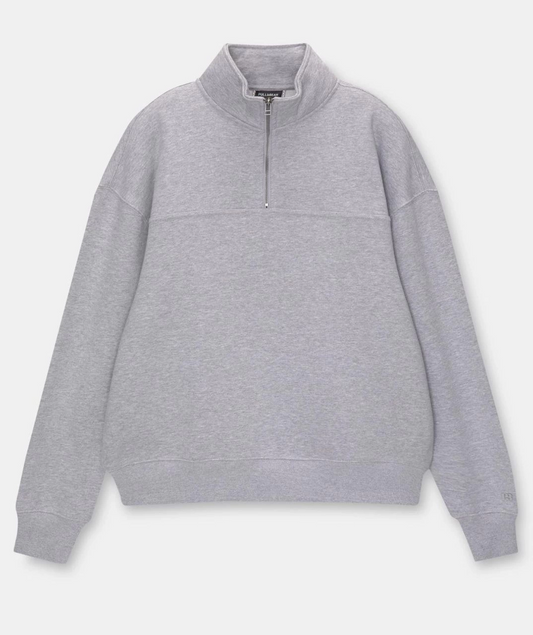 ASSEMA Kadın üç iplik Oversize Yarım Farmuarlı Yakalı Basic SweatShirt - Gri