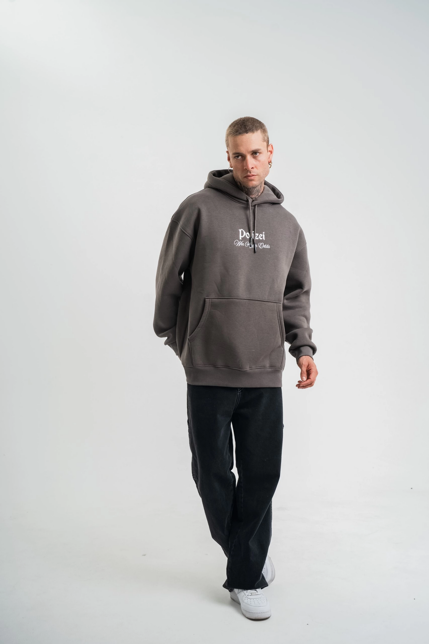 ASSEMA Erkek Üç İplik Kapşonlu Dijital Patchli SweatShirt - Füme