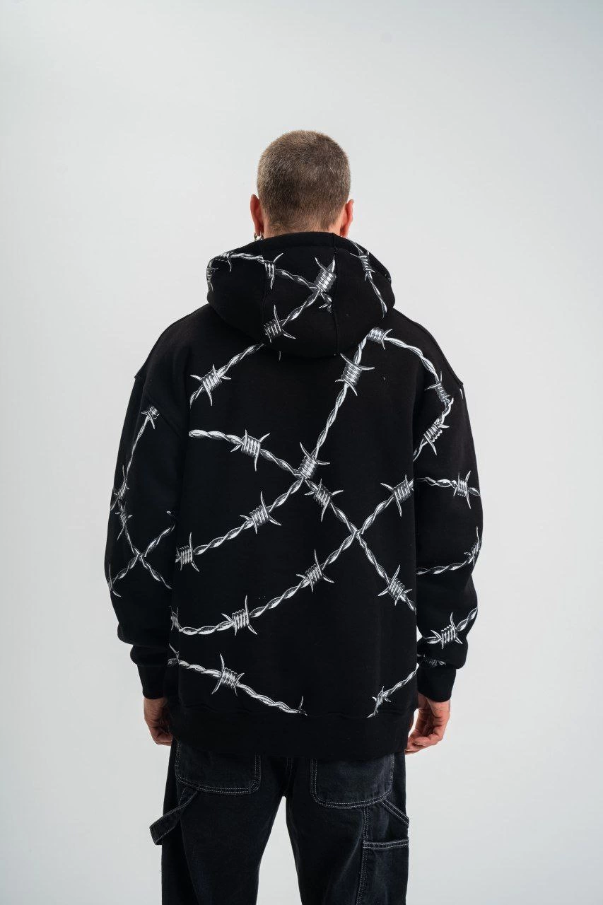 ASSEMA ERKEK Kapşonlu Varak ve Pano Baskılı SweatShirt- Siyah