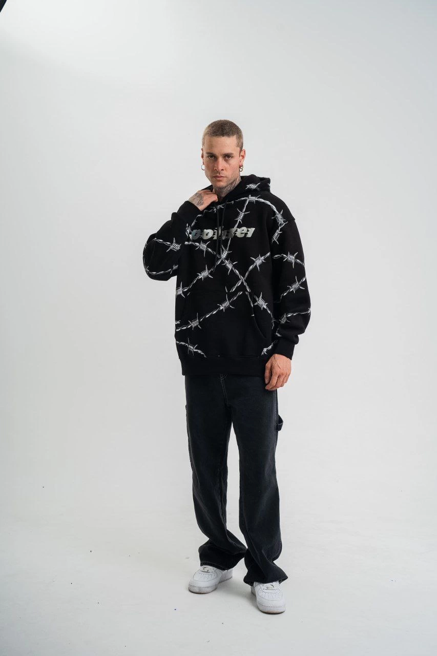 ASSEMA ERKEK Kapşonlu Varak ve Pano Baskılı SweatShirt- Siyah