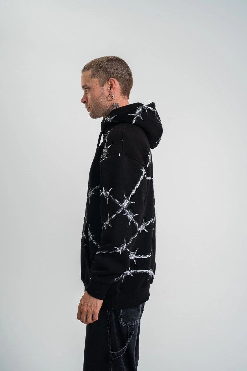 ASSEMA ERKEK Kapşonlu Varak ve Pano Baskılı SweatShirt- Siyah