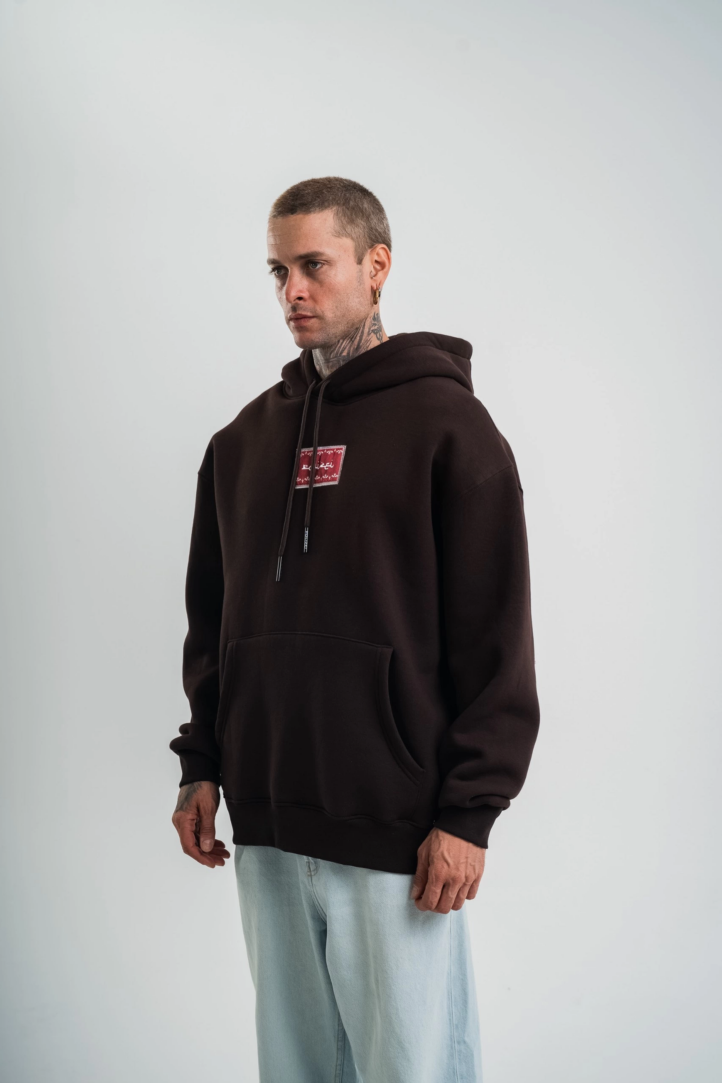 ASSEMA Erkek Premium Nakışlı Kapşonlu Sweatshirt Double Oversize Üç İplik Pamuklu - Siyah