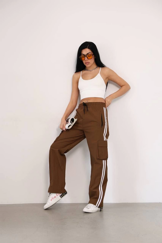 ASSEMA Kadın Praşut Kargo Çeplı Baggy Esofman Alt pantalon - Kahve