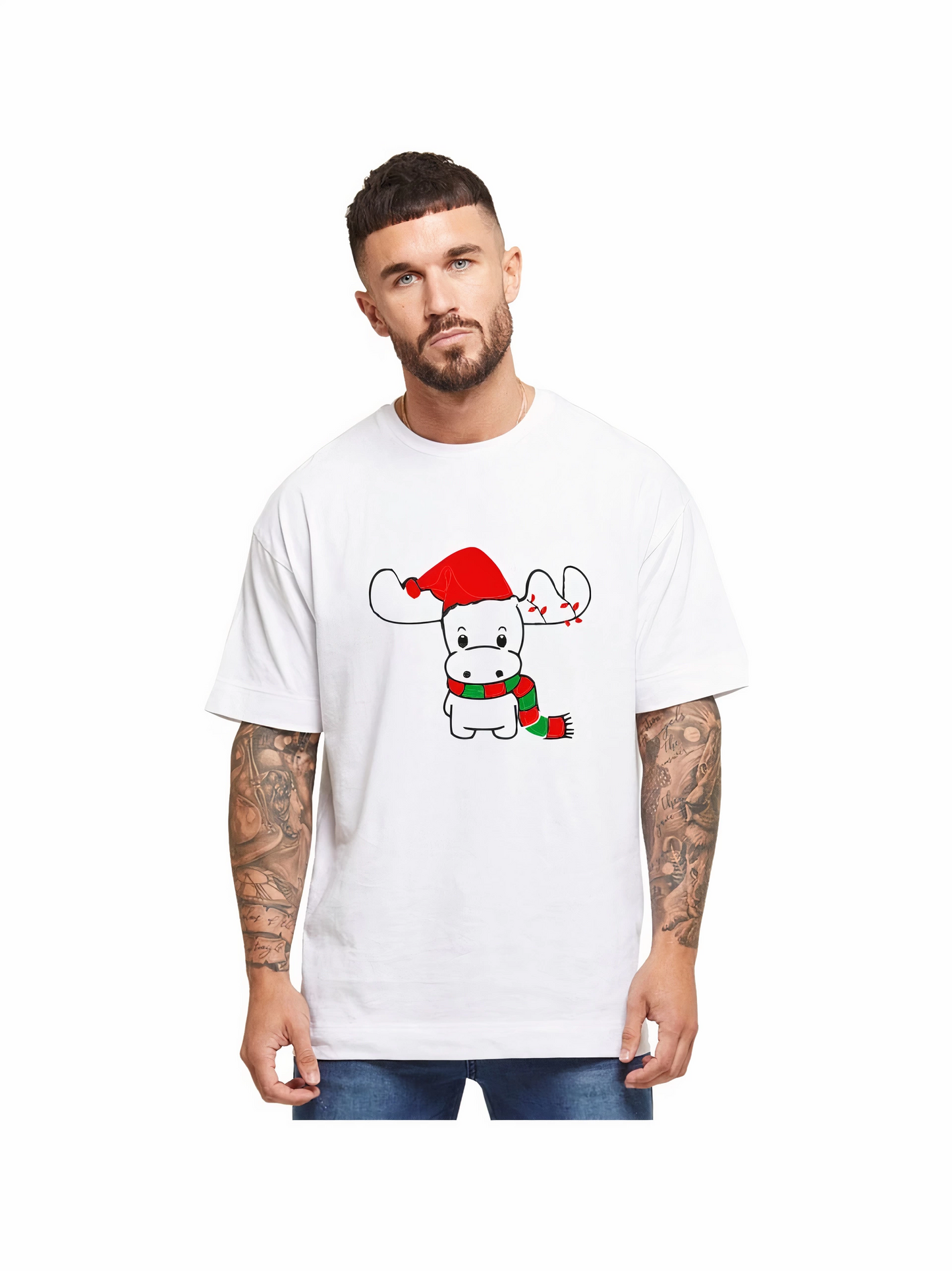 ASSEMA Ren Geyiği baskılı Noel İçin T-shirt - Beyaz