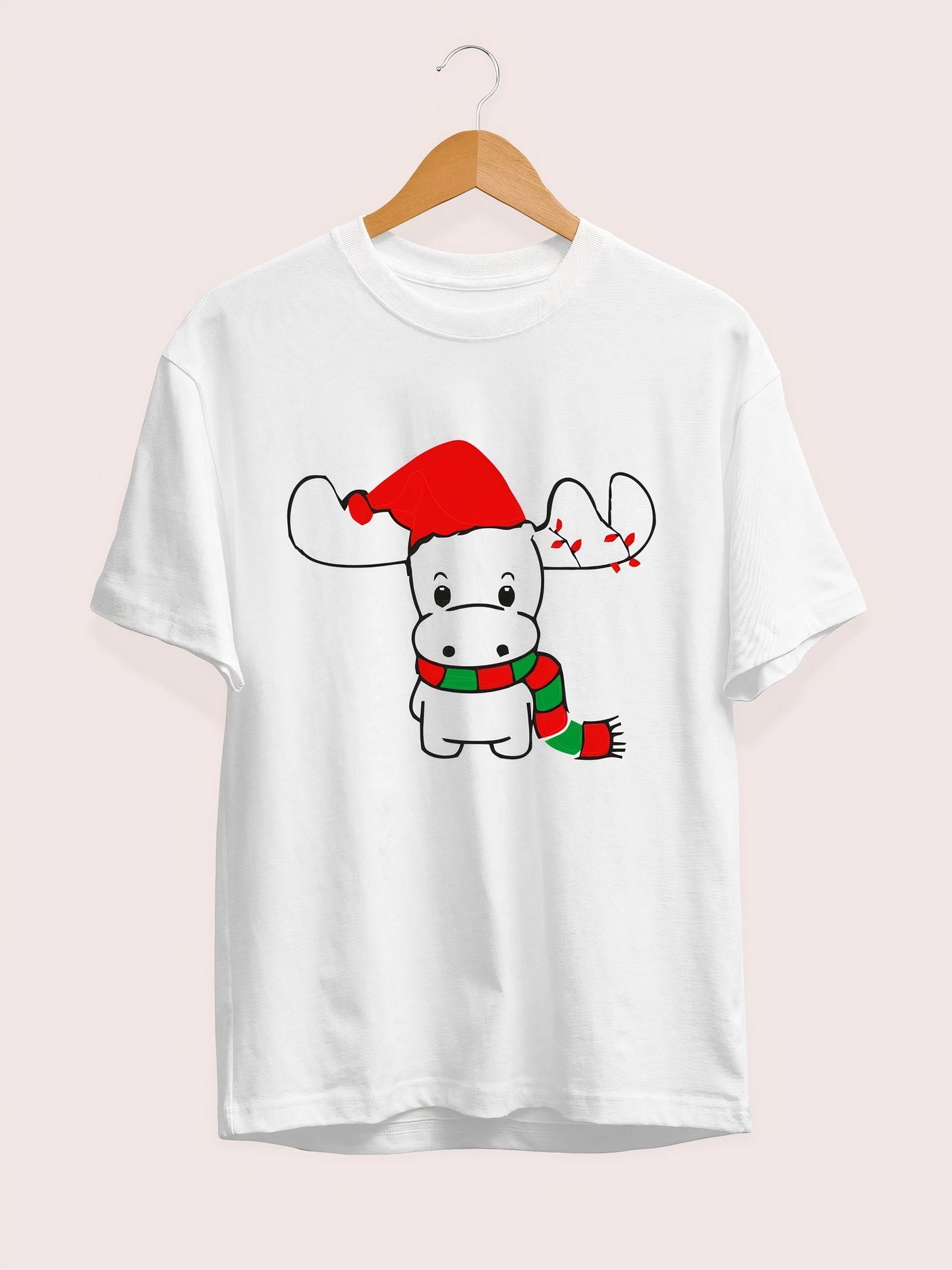 ASSEMA Ren Geyiği baskılı Noel İçin T-shirt - Beyaz