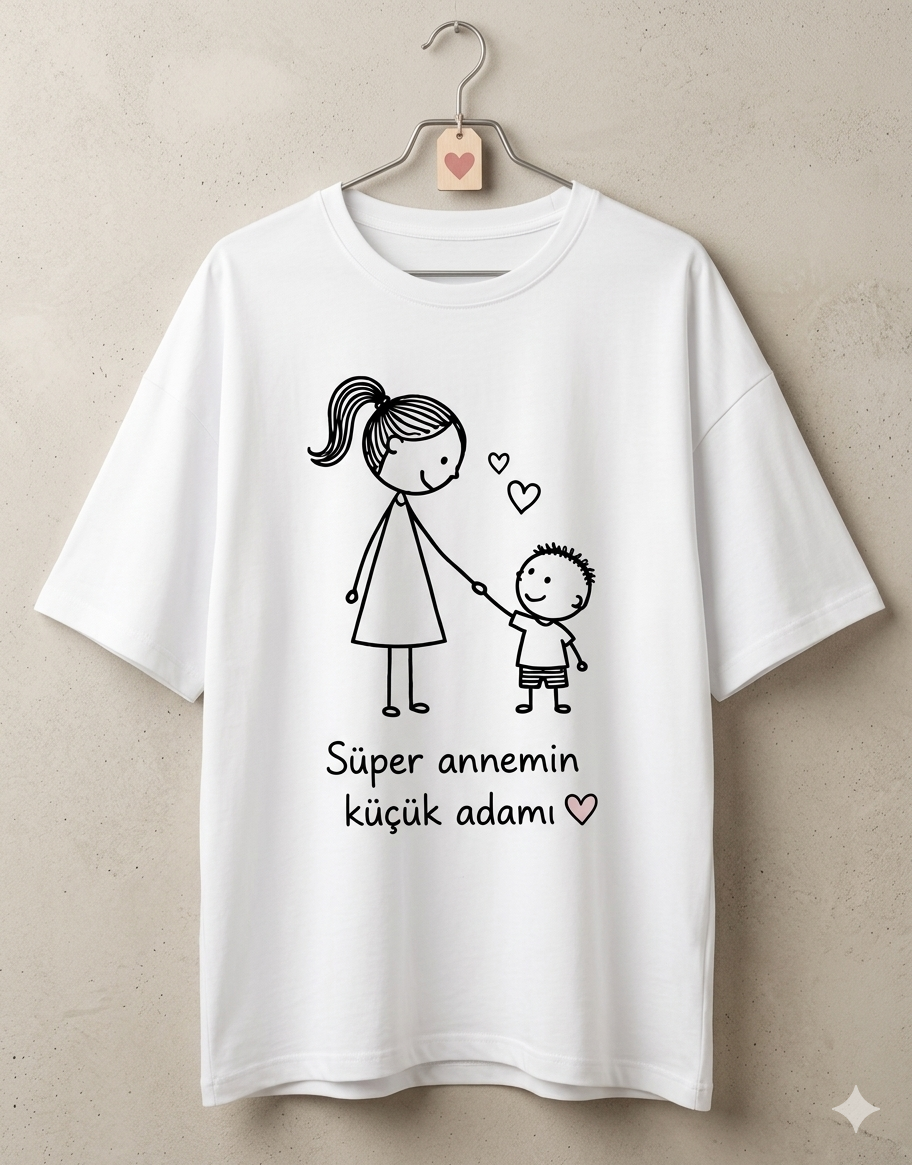 ASSEMA Anneler Gününe Özel Süper Annemin Küçük Adamı Baskılı T-shirt