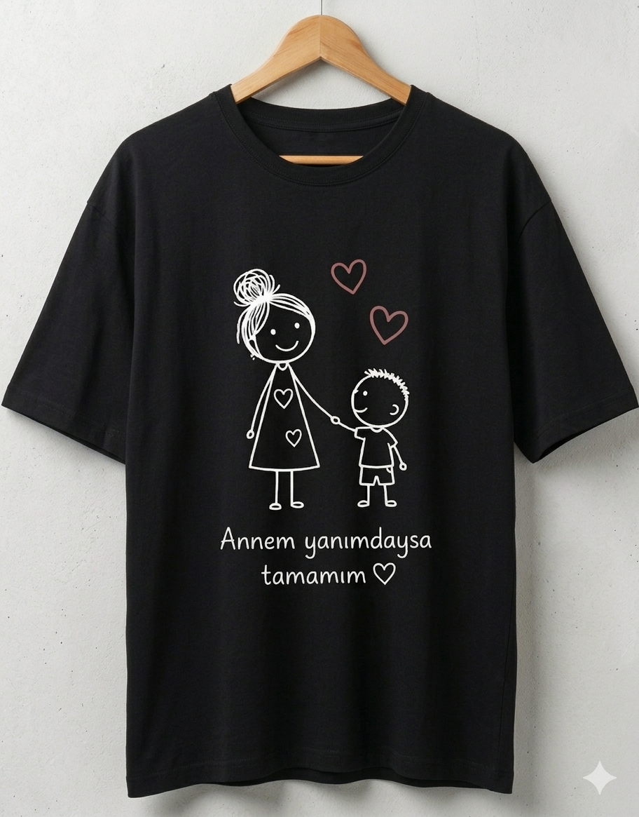 ASSEMA Anneler Gününe Özel Annem Yanımdaysa Tamamım Baskılı T-shirt