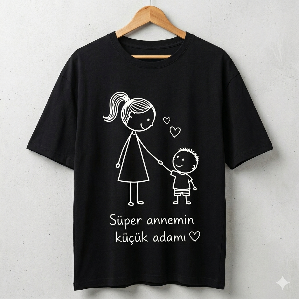 ASSEMA Anneler Gününe Özel Süper Annemin Küçük Adamı Baskılı T-shirt