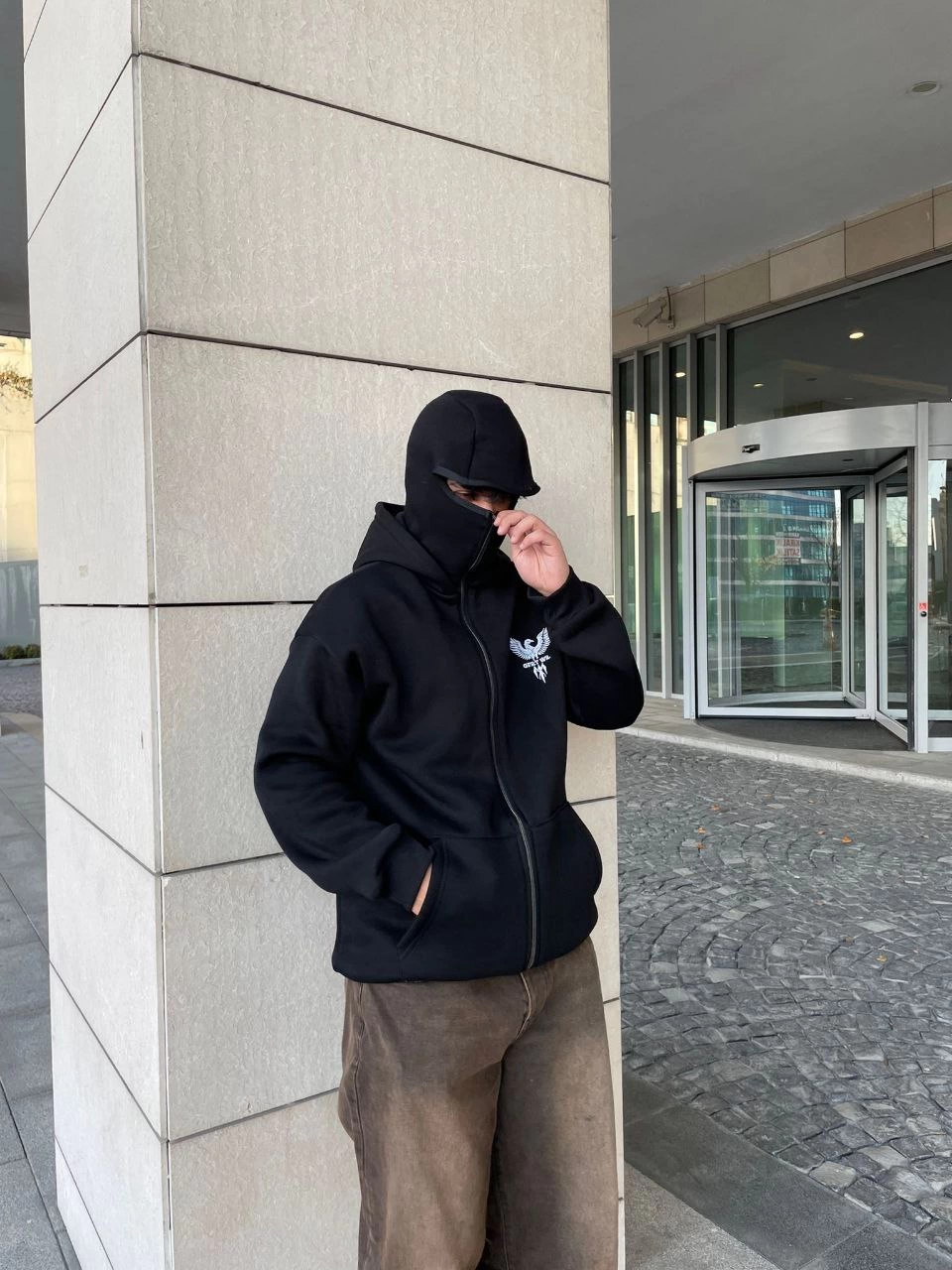 ASSEMA Erkek üç iplik Samuray kapüşonlu ZIP Fermuarlı SweatShirt - Siyah