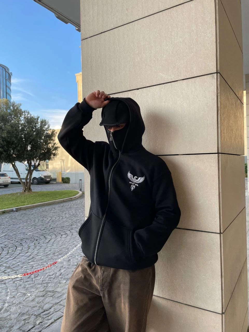 ASSEMA Erkek üç iplik Samuray kapüşonlu ZIP Fermuarlı SweatShirt - Siyah