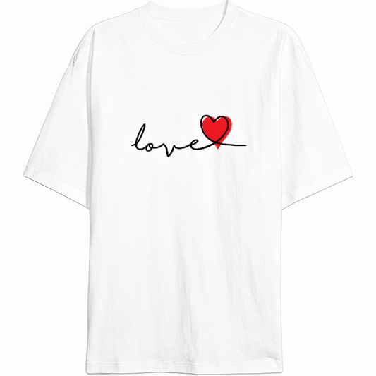 ASSEMA Sevgililer Günü İçin Özel Tasarım Love Baskılı T-shirt - Beyaz