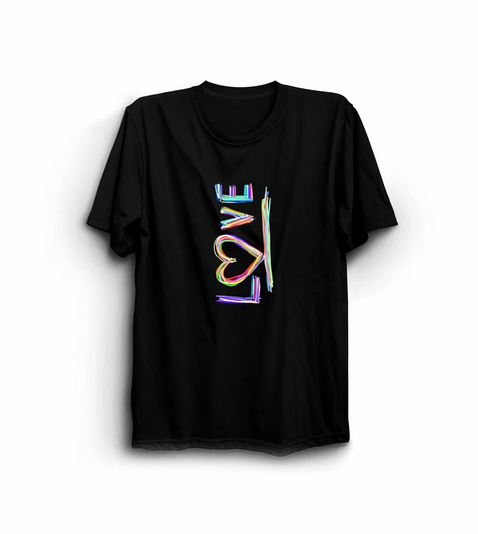 ASSEMA Sevgililer Günü İçin Özel Tasarım Love Baskılı T-shirt - Siyah