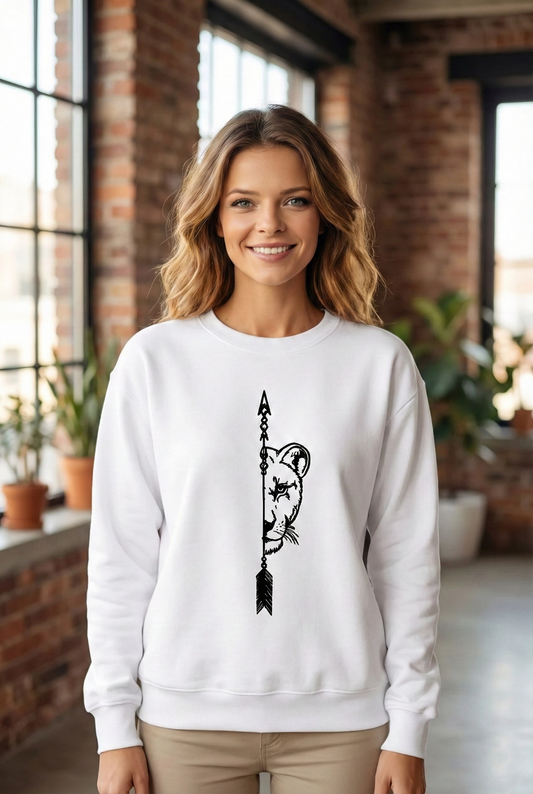 ASSEMA Sevgililer Günü Özel Bisiklet Yaka Aslan Baskılı Oversize Sweatshirt - Beyaz