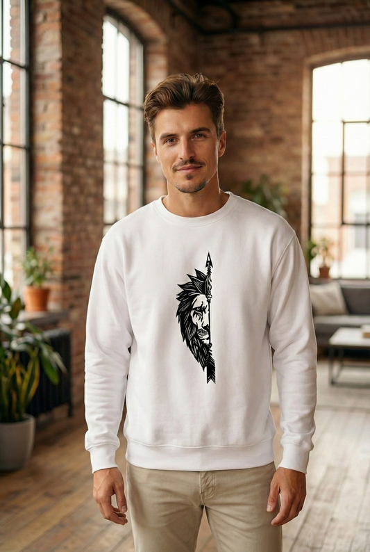 ASSEMA Sevgililer Günü Özel Bisiklet Yaka Aslan Baskılı Oversize Sweatshirt - Beyaz
