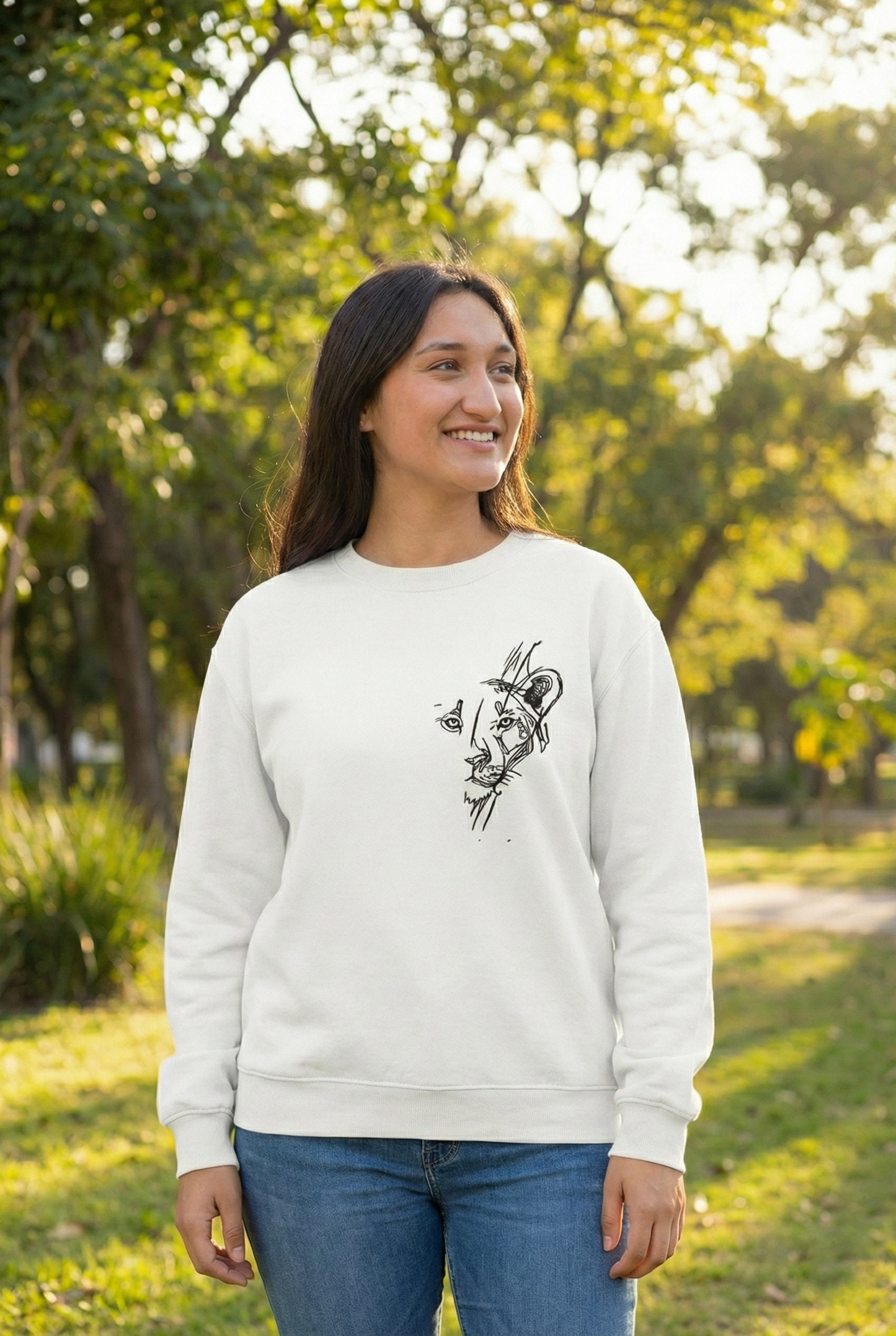 ASSEMA Sevgililer Günü Özel Bisiklet Yaka Baskılı Oversize Sweatshirt - Beyaz
